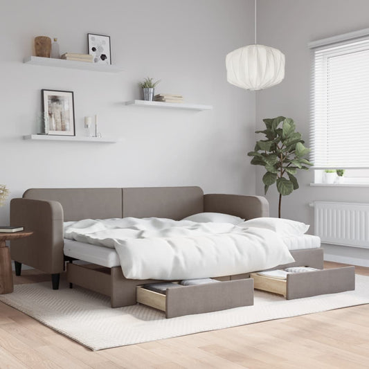 Divano Letto Estraibile con Cassetti Tortora 90x200 cm Tessuto | homemem39
