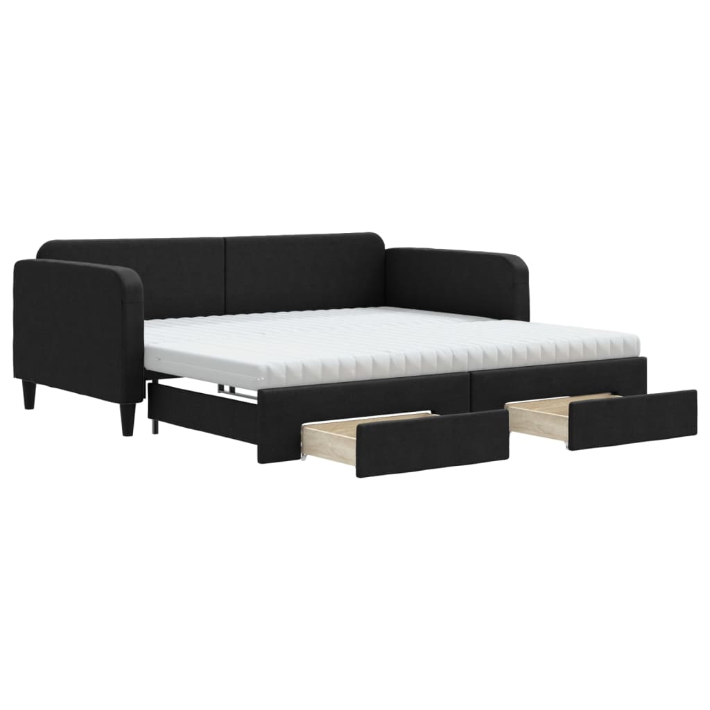 Divano Letto Estraibile con Cassetti Nero 100x200 cm in Tessuto - homemem39