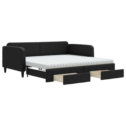 Divano Letto Estraibile con Cassetti Nero 100x200 cm in Tessuto - homemem39
