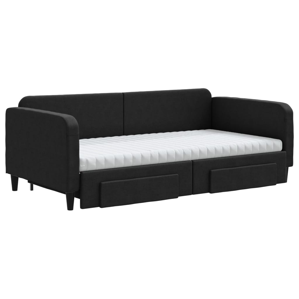 Divano Letto Estraibile con Cassetti Nero 100x200 cm in Tessuto - homemem39