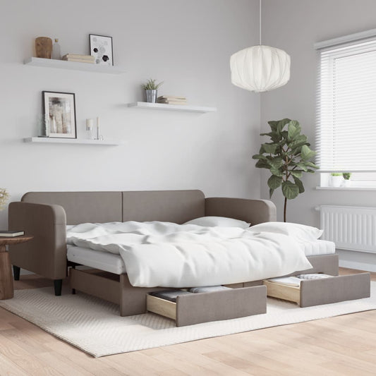 Divano Letto Estraibile con Cassetti Tortora 100x200 cm Tessuto | homemem39