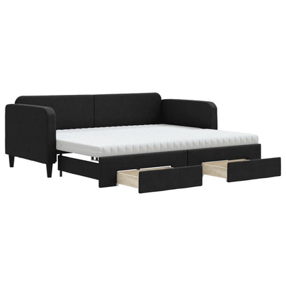 Divano Letto Estraibile con Cassetti Nero 90x190 cm in Tessuto | homemem39