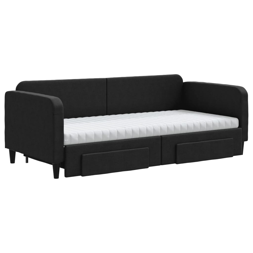 Divano Letto Estraibile con Cassetti Nero 90x190 cm in Tessuto | homemem39