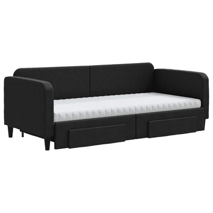Divano Letto Estraibile con Cassetti Nero 90x190 cm in Tessuto | homemem39