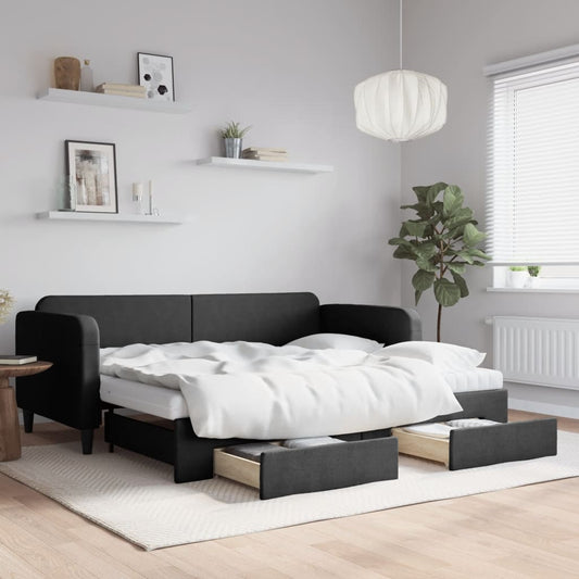 Divano Letto Estraibile con Cassetti Nero 90x190 cm in Tessuto | homemem39