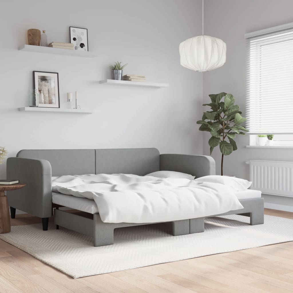 Divano Letto con Letto Estraibile Grigio Chiaro 100x190 Tessuto | homemem39