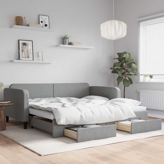 Divano Letto Estraibile Cassetti Grigio Chiaro 100x190 Tessuto | homemem39