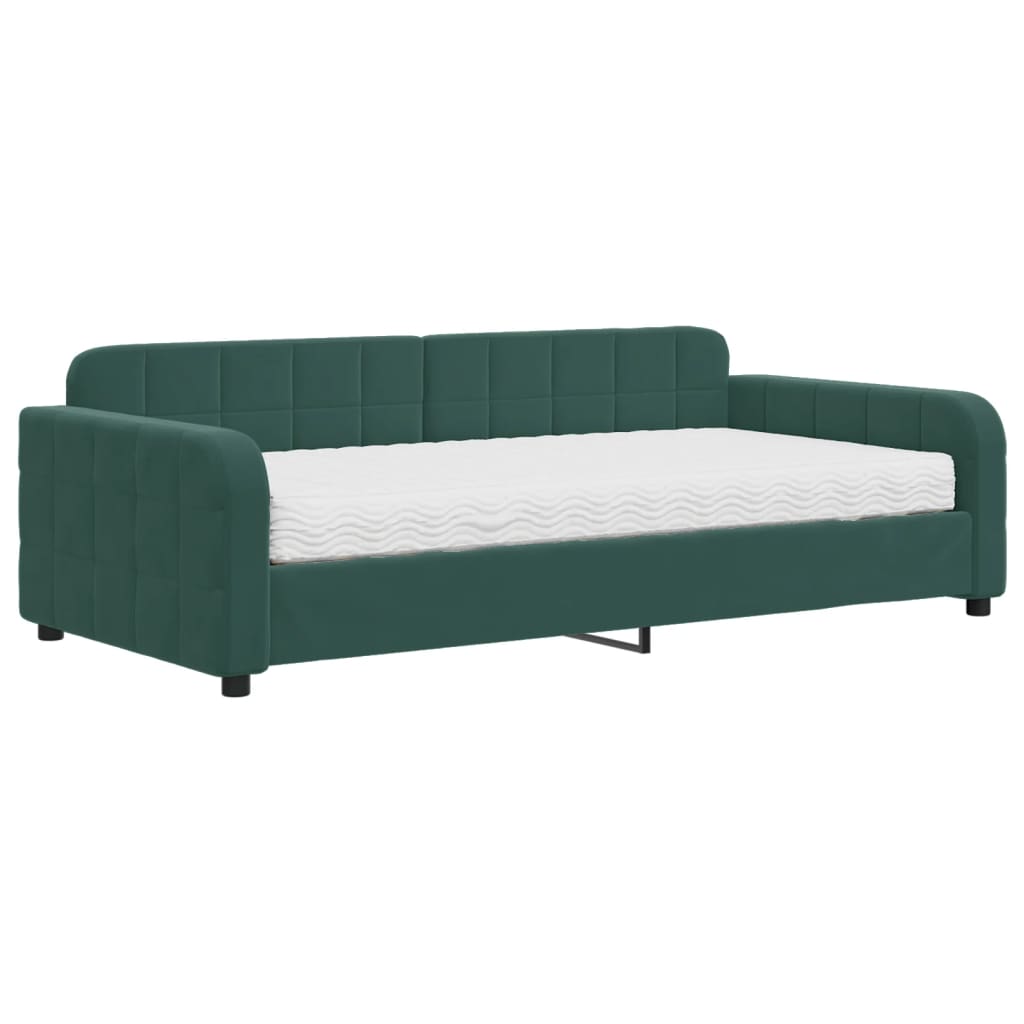 Divano Letto con Materasso Verde Scuro 100x200 cm in Velluto - homemem39