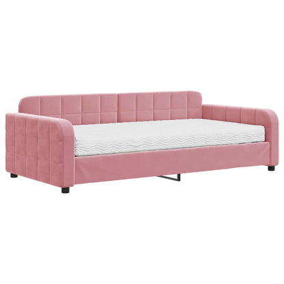 Divano Letto con Materasso Rosa 100x200 cm in Velluto