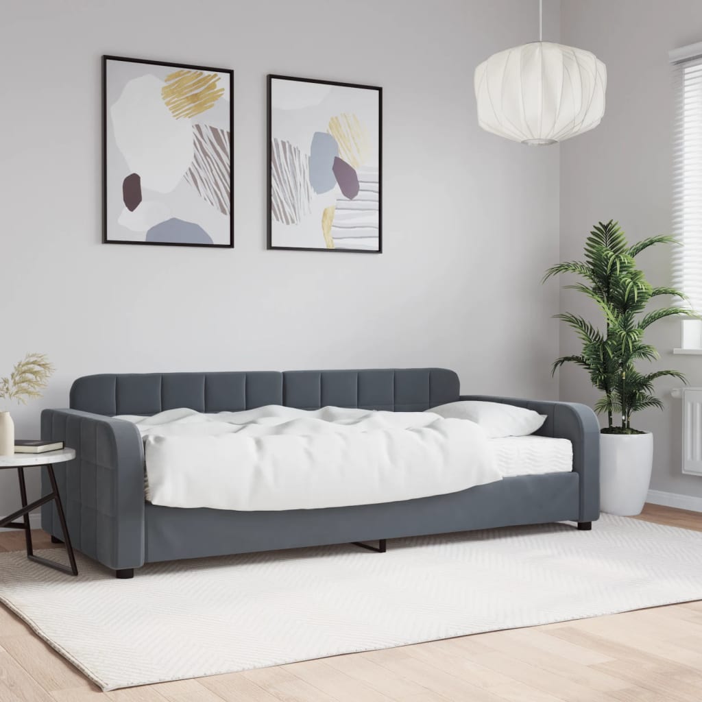 Divano Letto con Materasso Grigio Scuro 90x190 cm in Velluto - homemem39