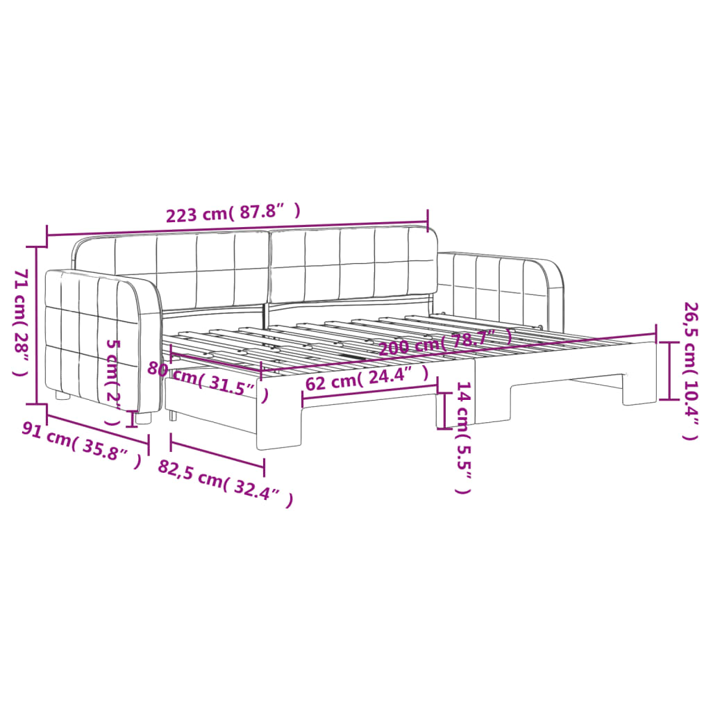 Divano Letto con Letto Estraibile Nero 80x200 cm in Velluto