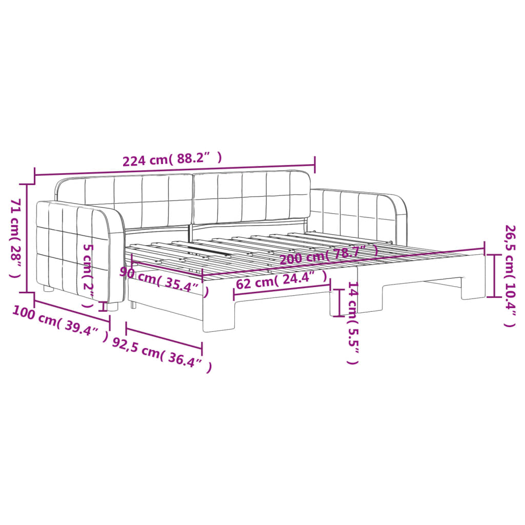 Divano Letto con Letto Estraibile Grigio Chiaro 90x200 Velluto