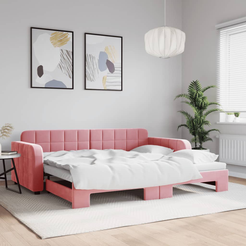 Divano Letto con Letto Estraibile Rosa 90x200 cm in Velluto