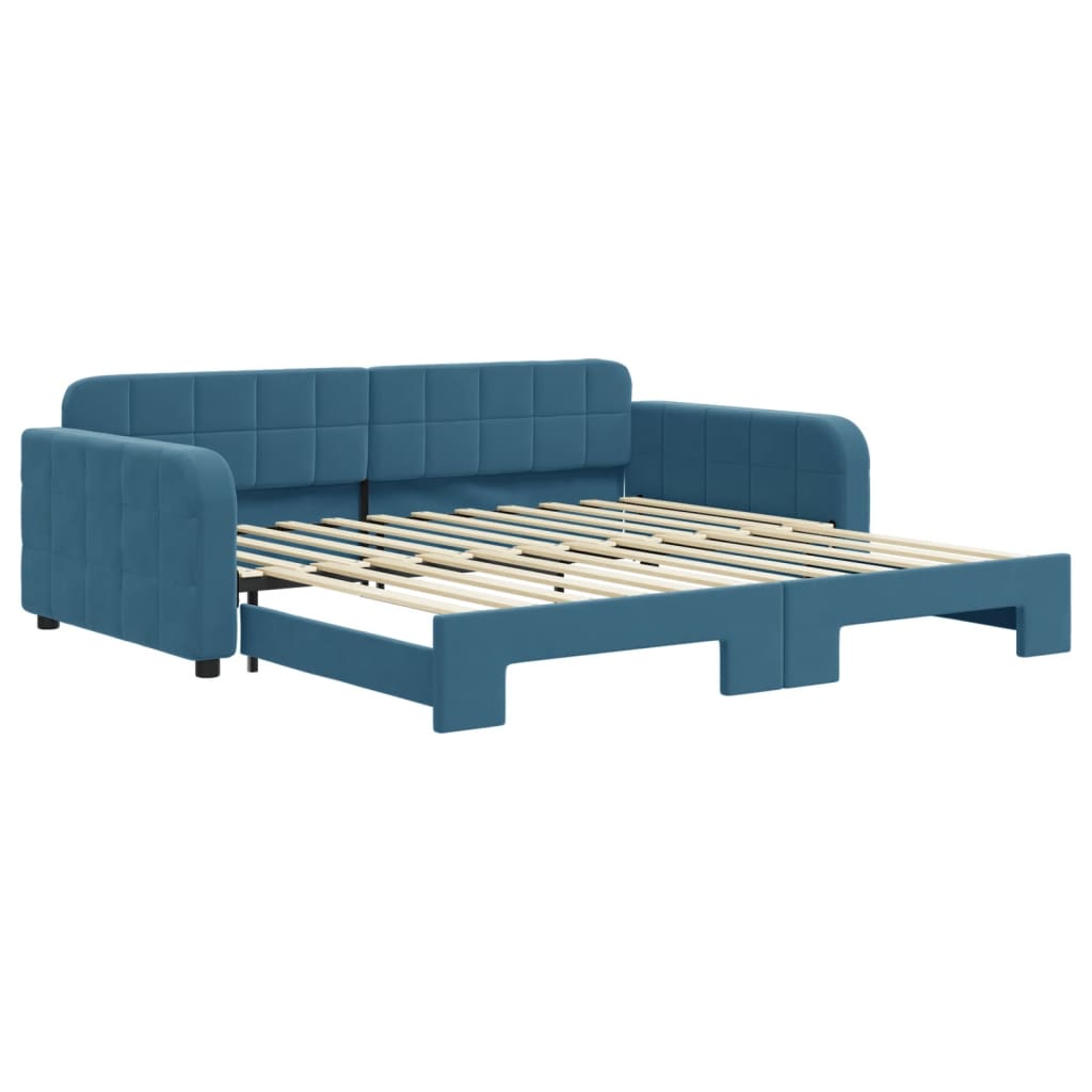 Divano Letto con Letto Estraibile Blu 100x200 cm in Velluto