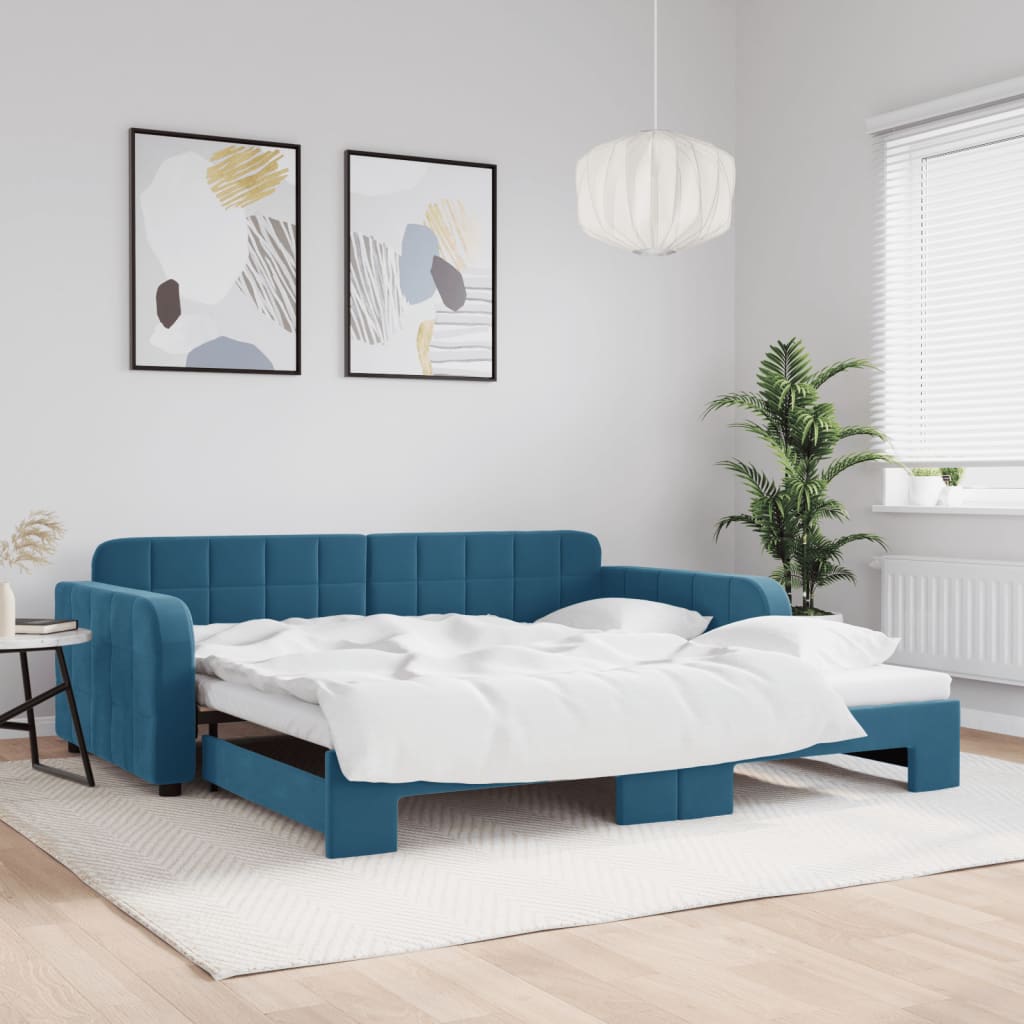 Divano Letto con Letto Estraibile Blu 100x200 cm in Velluto