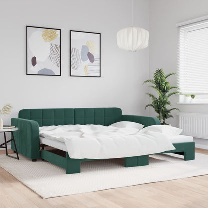 Divano Letto con Letto Estraibile Verde Scuro 100x200cm Velluto