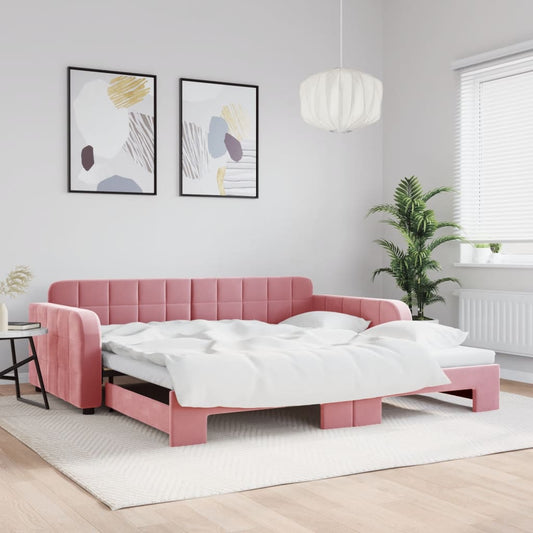 Divano Letto con Letto Estraibile Rosa 100x200 cm in Velluto