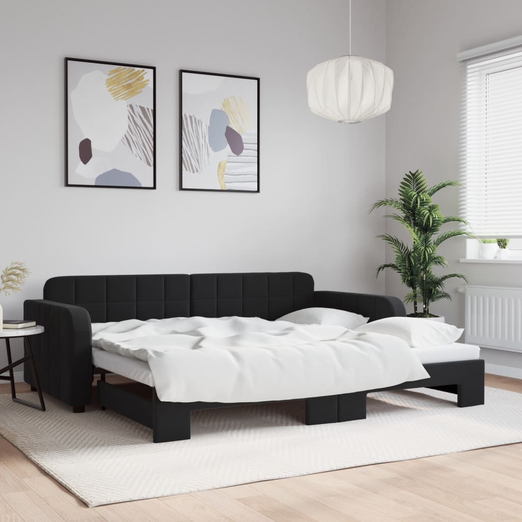 Divano Letto con Letto Estraibile Nero 90x190 cm in Velluto | homemem39