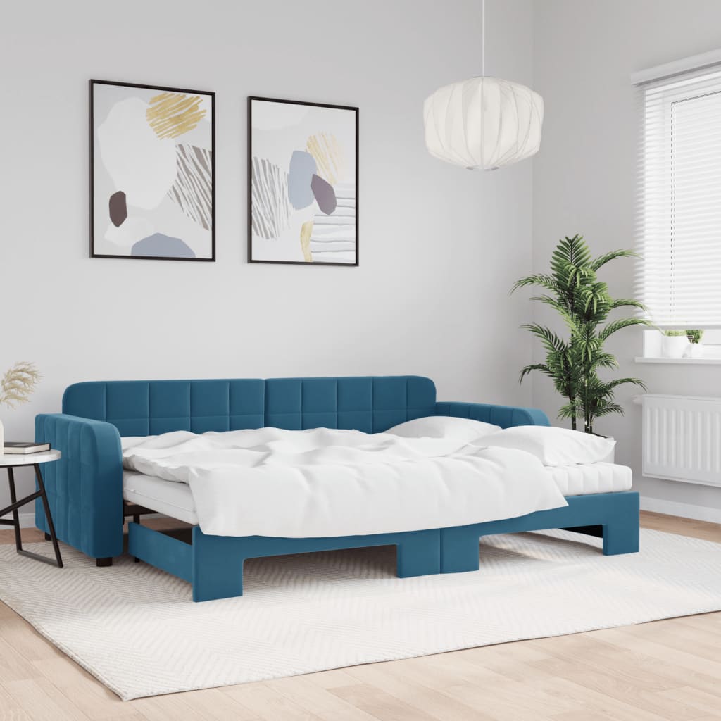 Divano Letto Estraibile con Materassi Blu 80x200 cm Velluto - homemem39