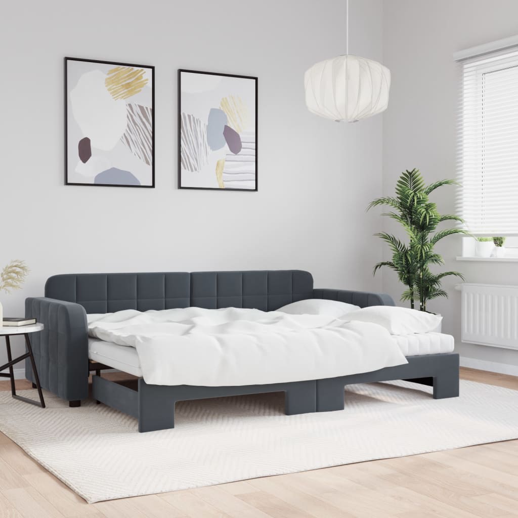 Divano Letto Estraibile Materassi Grigio Scuro 80x200cm Velluto - homemem39
