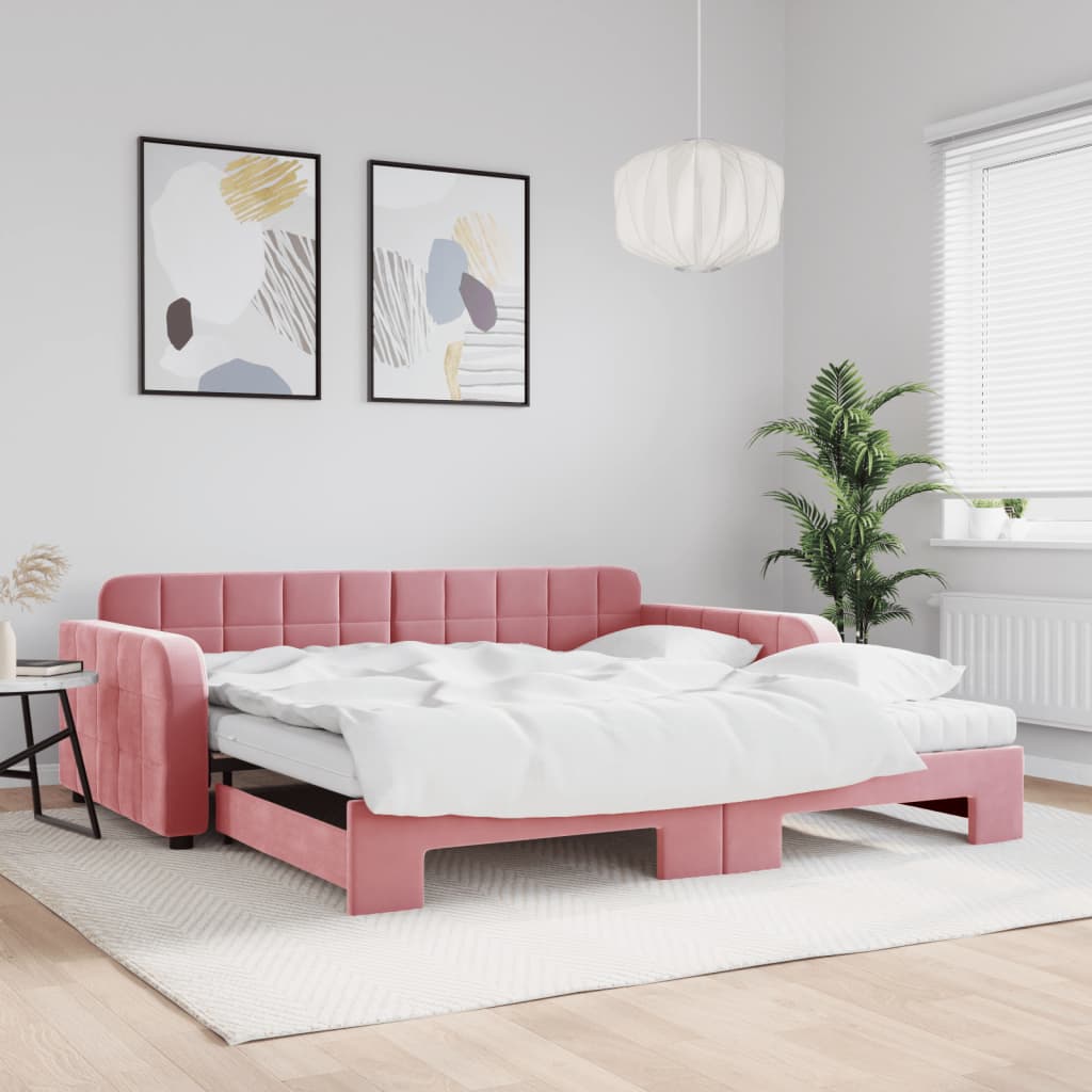 Divano Letto Estraibile con Materassi Rosa 100x200 cm Velluto