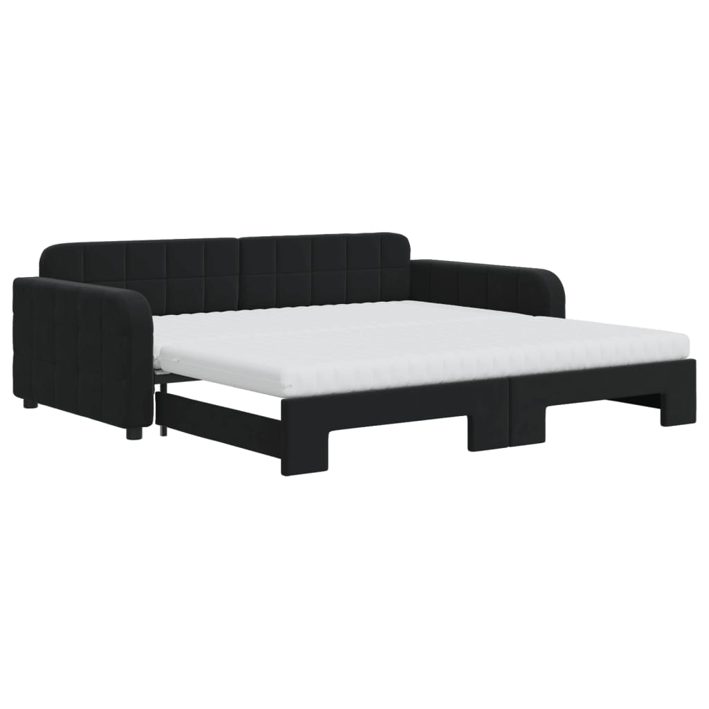 Divano Letto Estraibile con Materassi Nero 100x200 cm Velluto - homemem39