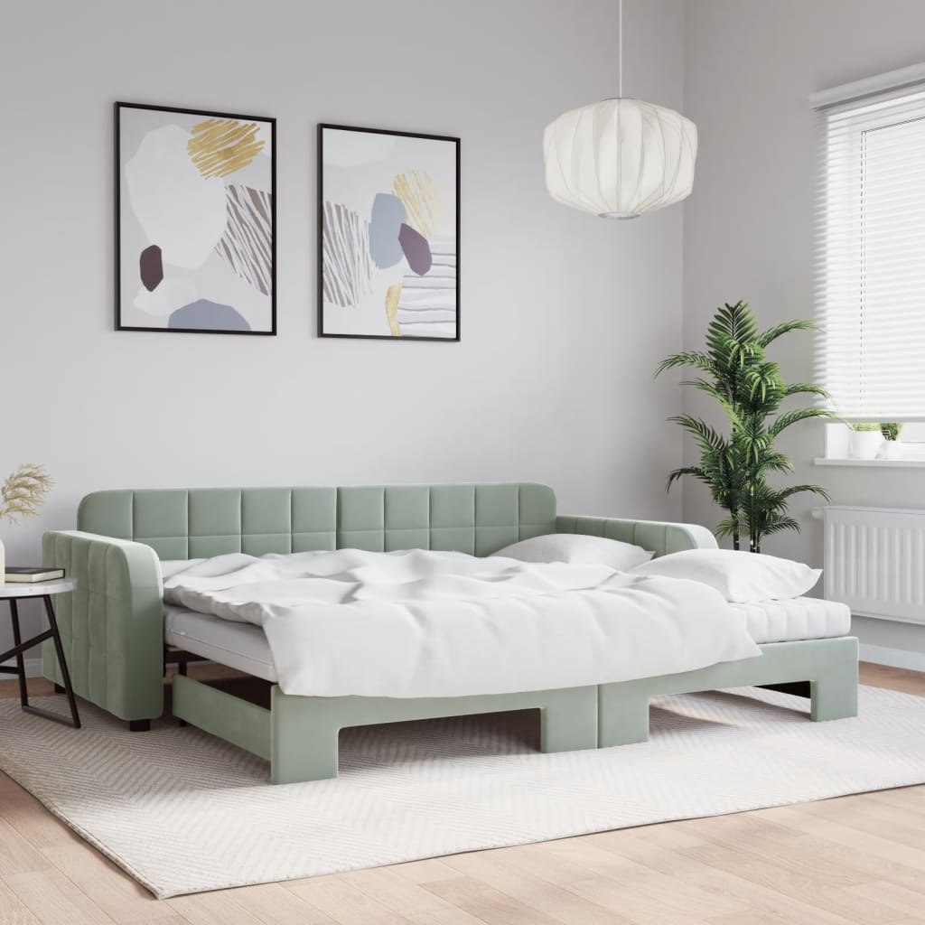 Divano Letto Estraibile Materassi Grigio Chiaro 90x190 Velluto | homemem39