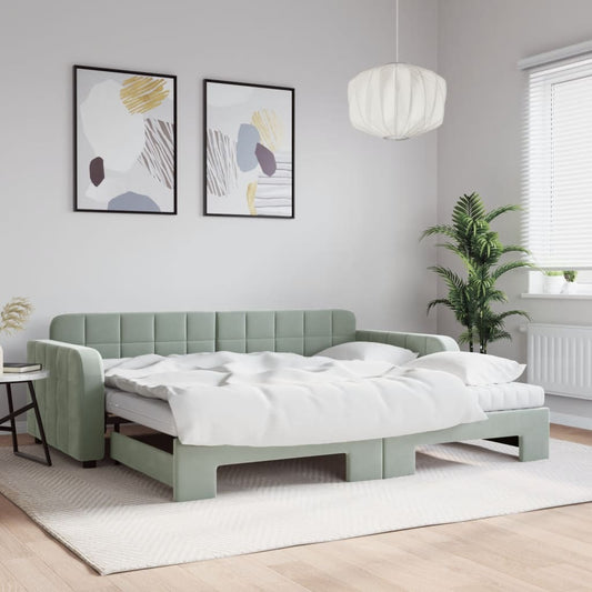Divano Letto Estraibile Materassi Grigio Chiaro 90x190 Velluto | homemem39