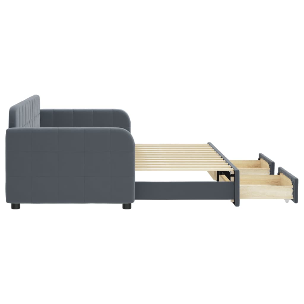 Divano Letto Estraibile Cassetti Grigio Scuro 80x200cm Velluto
