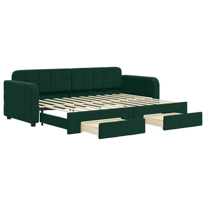 Divano Letto Estraibile Cassetti Verde Scuro 80x200cm Velluto