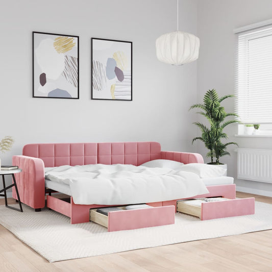 Divano Letto Estraibile con Cassetti Rosa 80x200 cm Velluto - homemem39