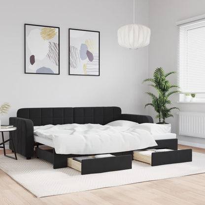 Divano Letto Estraibile con Cassetti Nero 80x200 cm in Velluto | homemem39