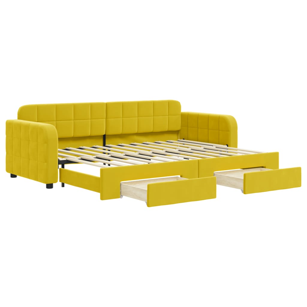 Divano Letto Estraibile con Cassetti Giallo 80x200cm in Velluto - homemem39
