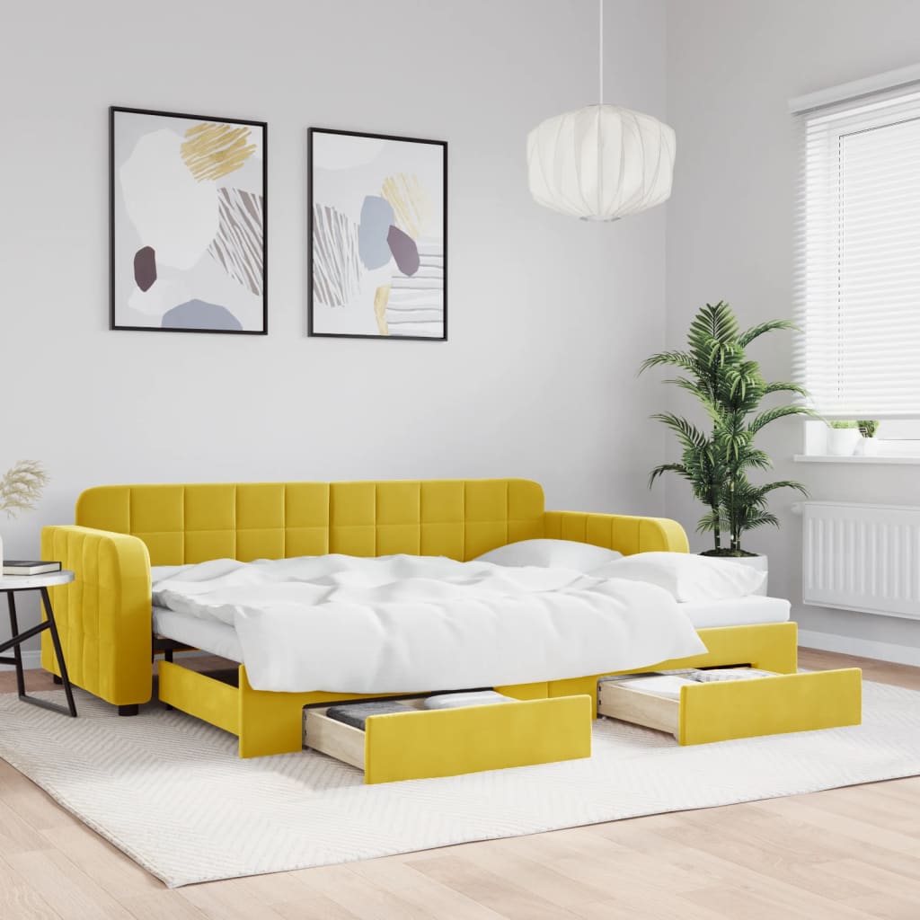 Divano Letto Estraibile con Cassetti Giallo 80x200cm in Velluto - homemem39