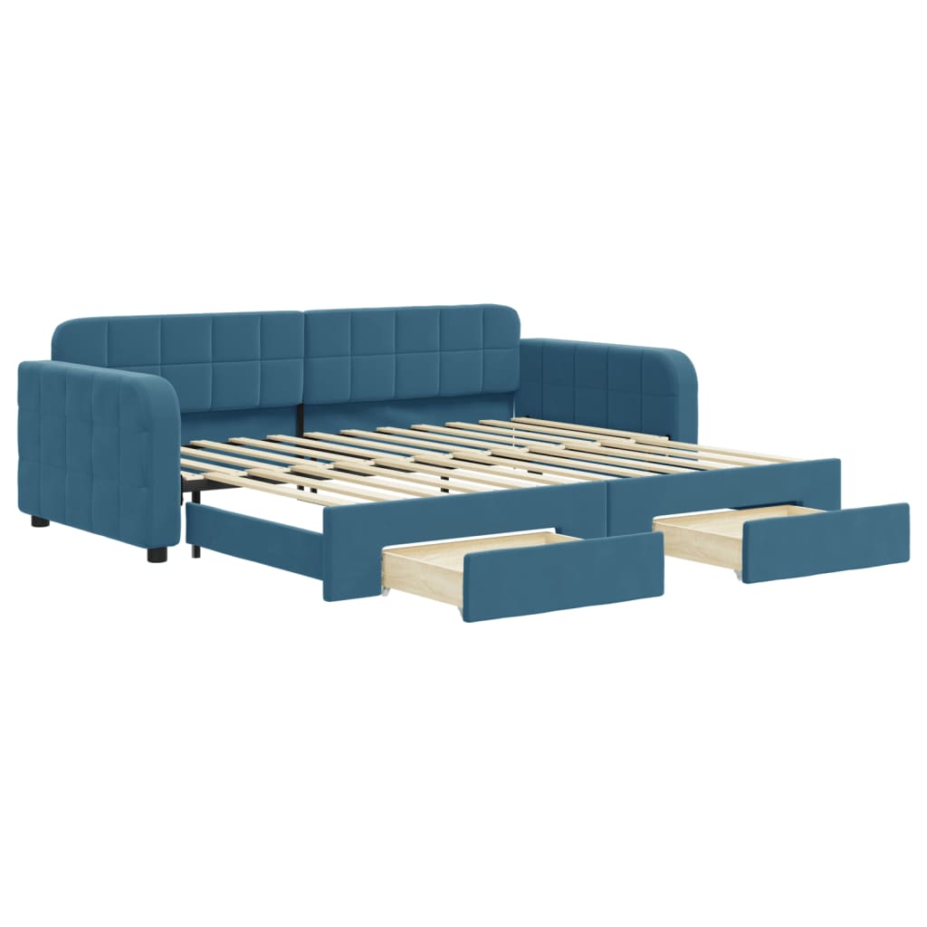 Divano Letto Estraibile con Cassetti Blu 90x200 cm in Velluto - homemem39