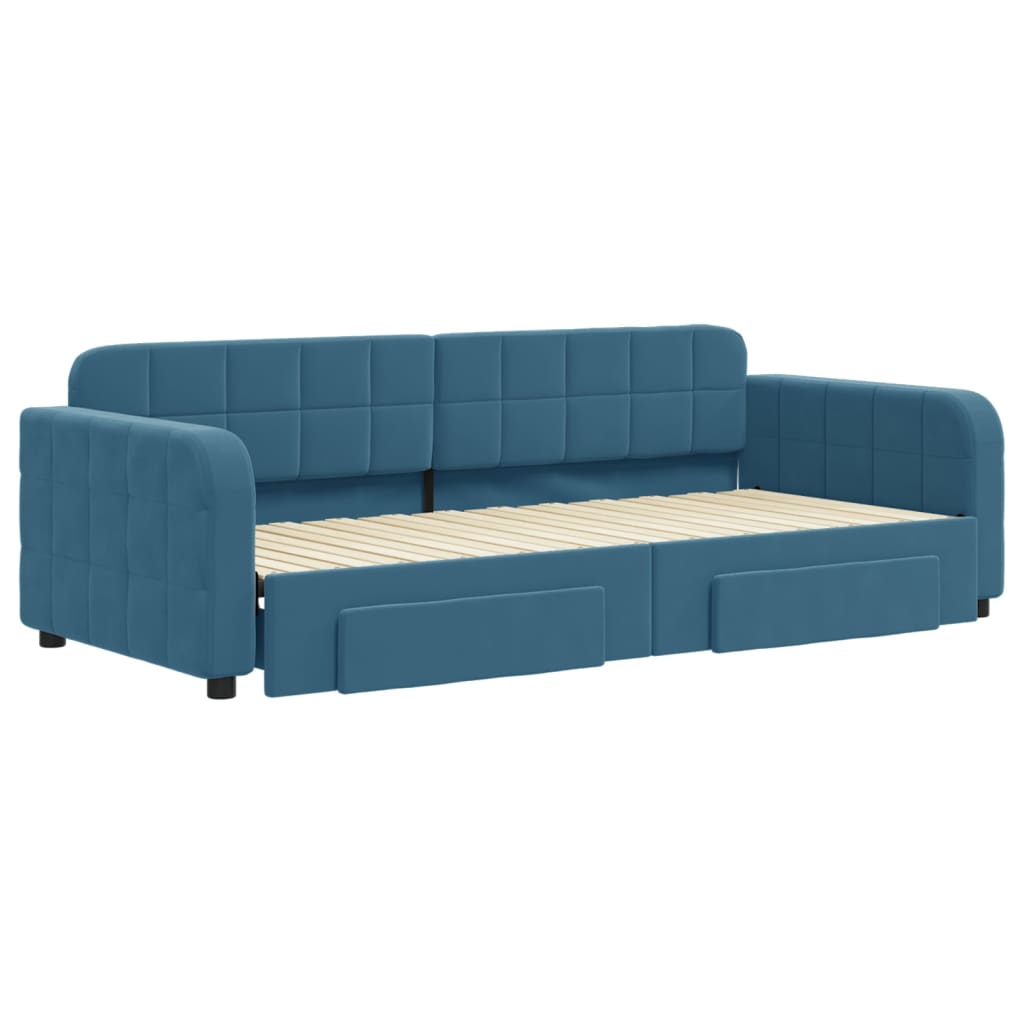 Divano Letto Estraibile con Cassetti Blu 90x200 cm in Velluto - homemem39