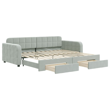 Divano Letto Estraibile Cassetti Grigio Chiaro 90x200cm Velluto