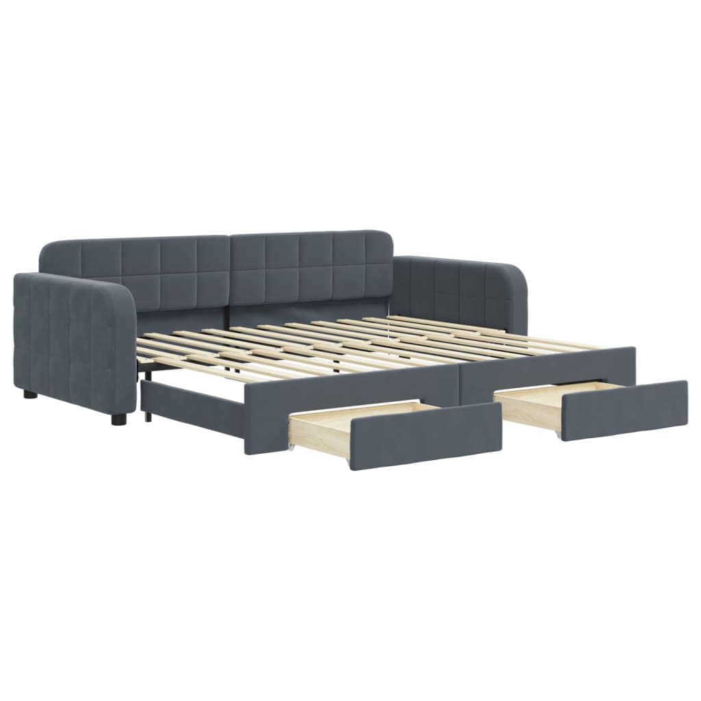 Divano Letto Estraibile Cassetti Grigio Scuro 90x200cm Velluto - homemem39