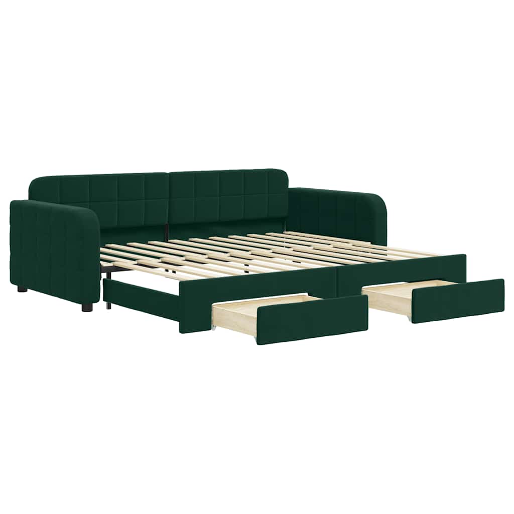 Divano Letto Estraibile Cassetti Verde Scuro 90x200cm Velluto