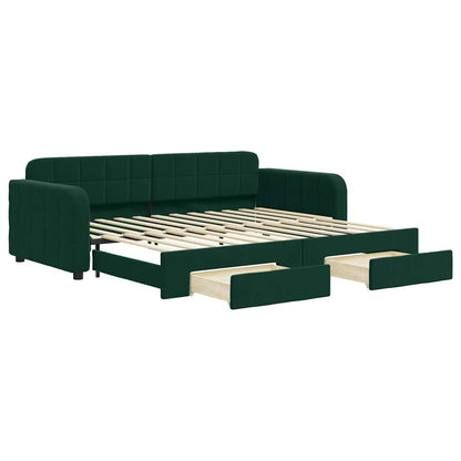 Divano Letto Estraibile Cassetti Verde Scuro 90x200cm Velluto