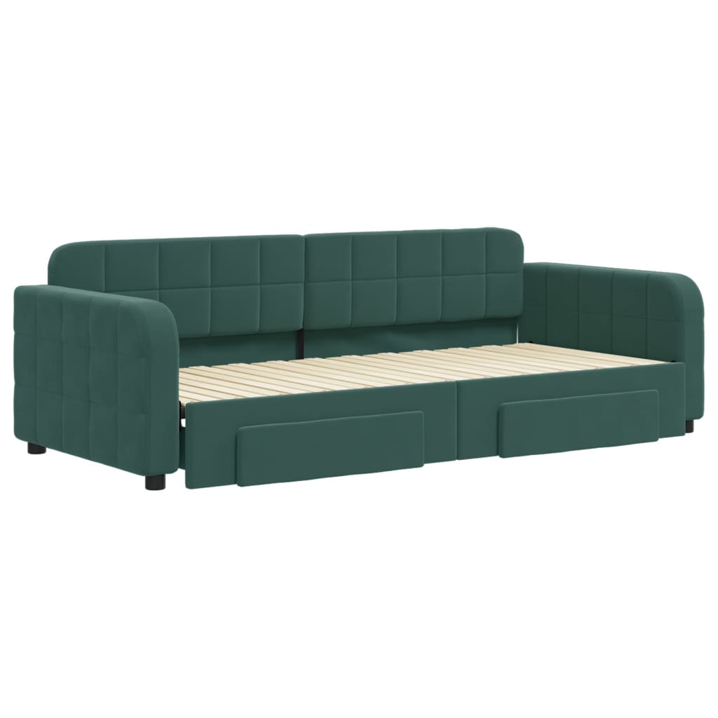 Divano Letto Estraibile Cassetti Verde Scuro 90x200cm Velluto - homemem39