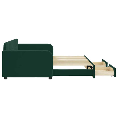 Divano Letto Estraibile Cassetti Verde Scuro 90x200cm Velluto
