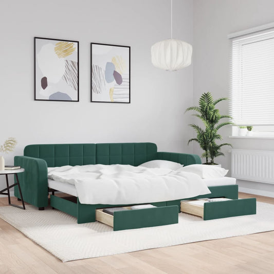 Divano Letto Estraibile Cassetti Verde Scuro 90x200cm Velluto - homemem39