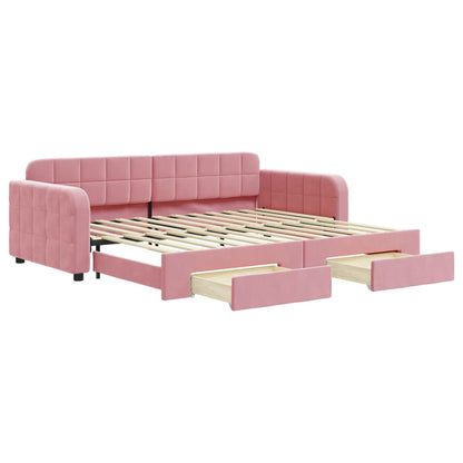 Divano Letto Estraibile con Cassetti Rosa 90x200 cm Velluto