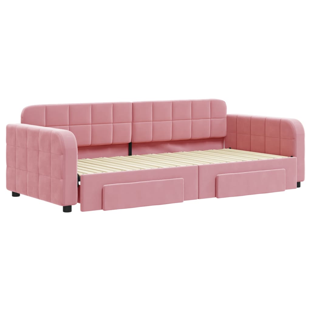 Divano Letto Estraibile con Cassetti Rosa 90x200 cm Velluto