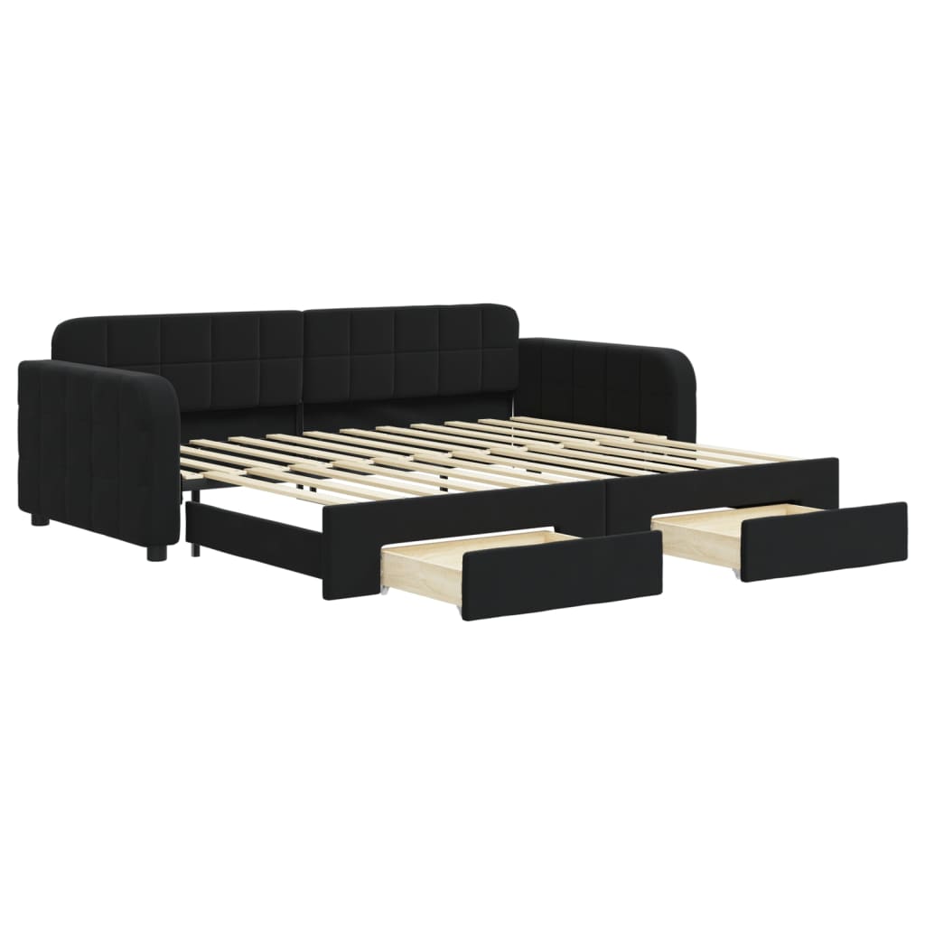 Divano Letto Estraibile con Cassetti Nero 90x200 cm in Velluto - homemem39