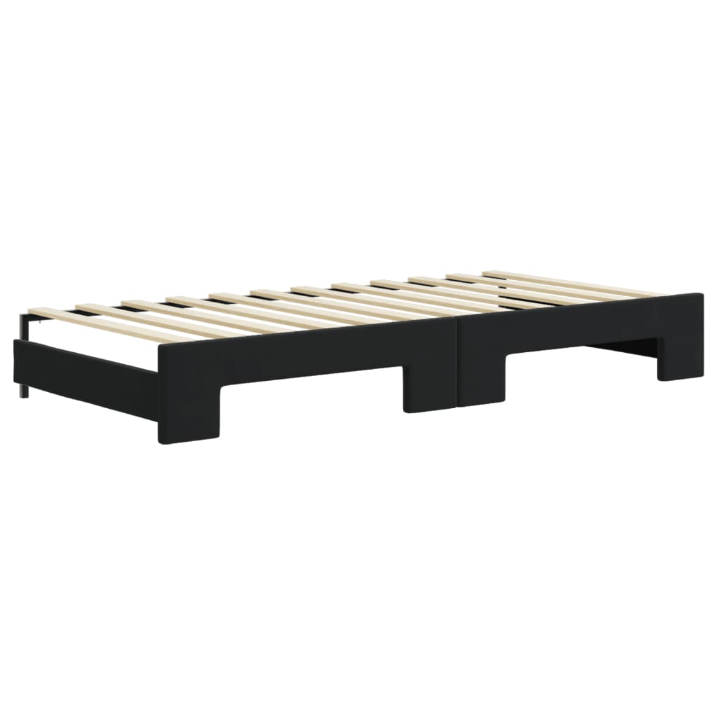 Divano Letto Estraibile con Cassetti Nero 90x200 cm in Velluto