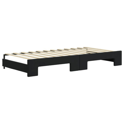 Divano Letto Estraibile con Cassetti Nero 90x200 cm in Velluto