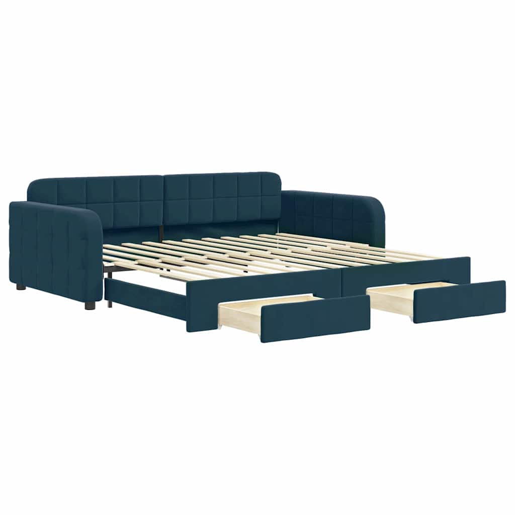 Divano Letto Estraibile con Cassetti Blu 100x200 cm in Velluto | homemem39