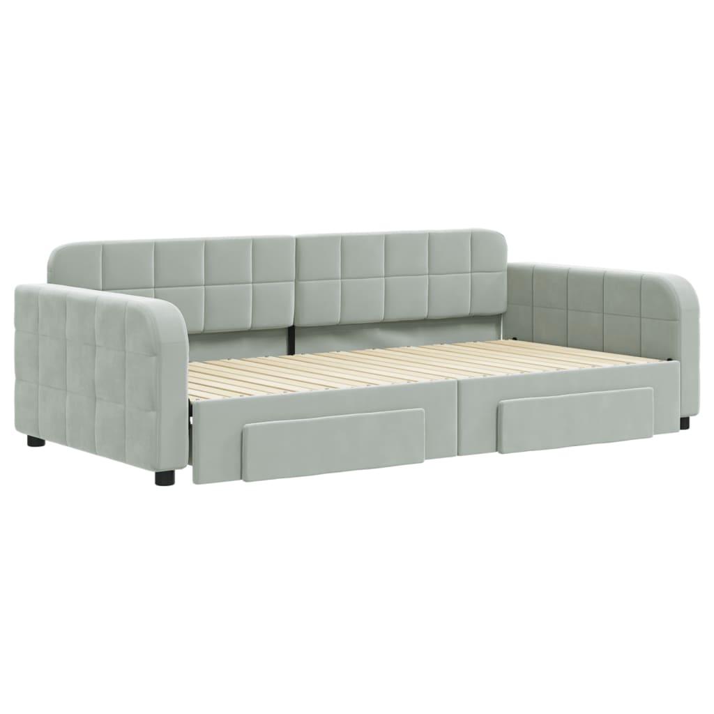 Divano Letto Estraibile Cassetti Grigio Chiaro 100x200 Velluto